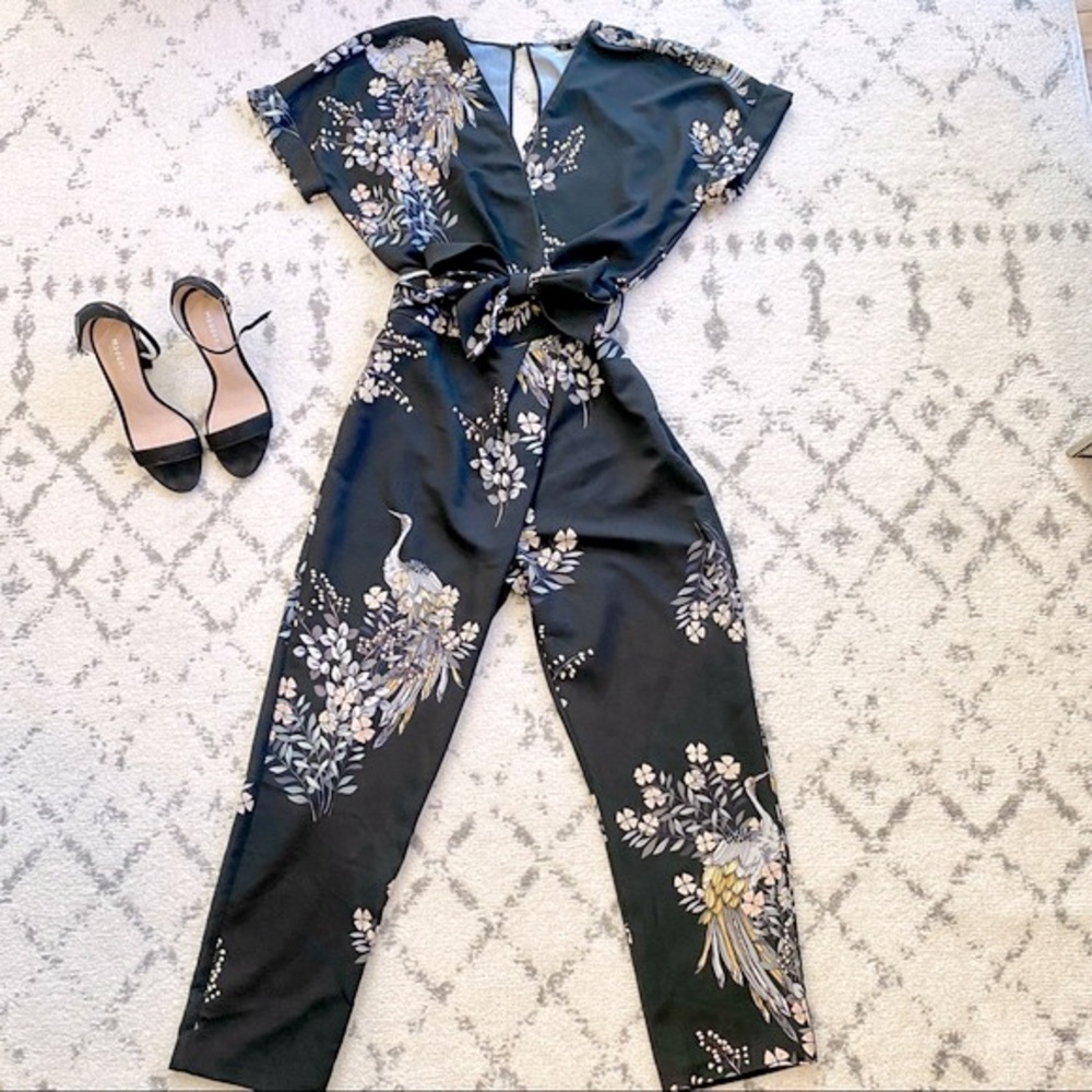 Zara black wrap jumpsuit short sleeve